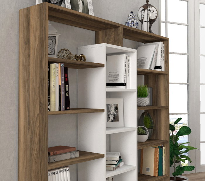 Hanah Home Estantería Escandinava Nogal y Blanco 125x135.7x22 cm